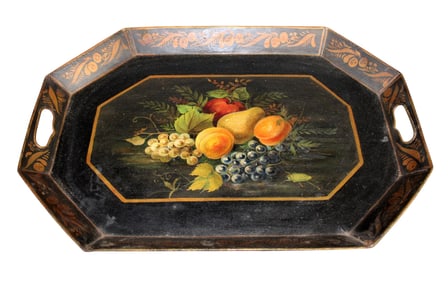 Tole painted tray with fruit motif