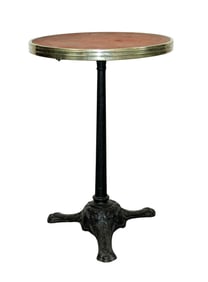 French cast iron pedestal base cafe table with distressed leather top