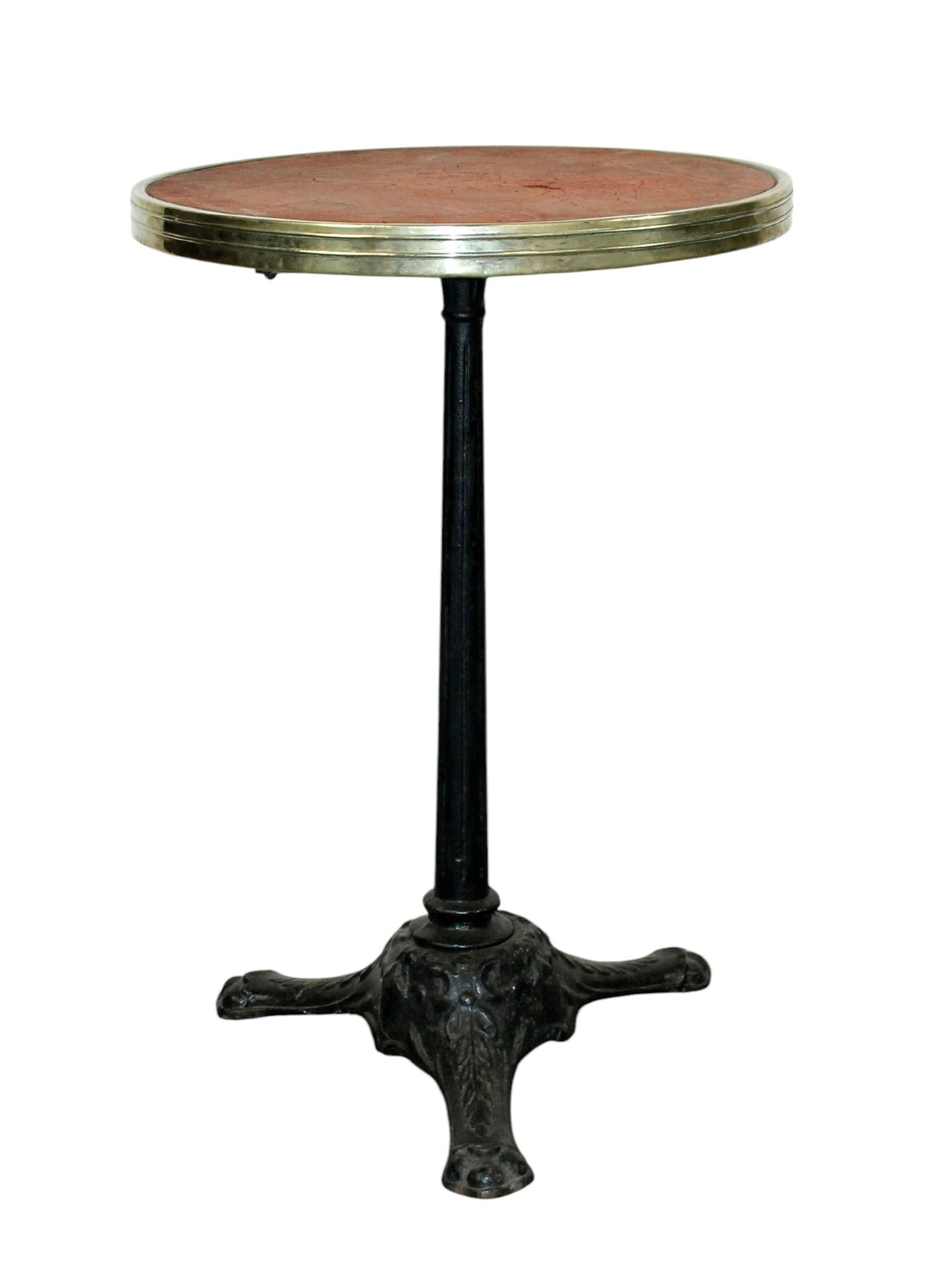 French cast iron pedestal base cafe table with distressed leather top (1 of 8)