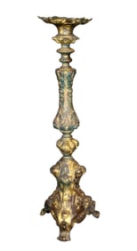 French embossed brass candlestick