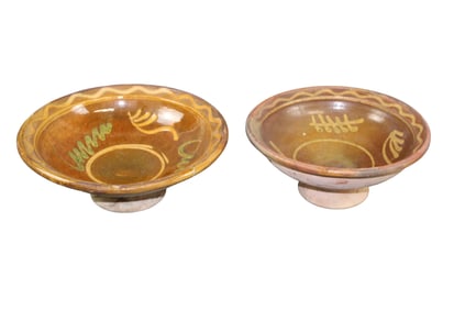 Lot of 2 French glazed terra cotta footed bowls