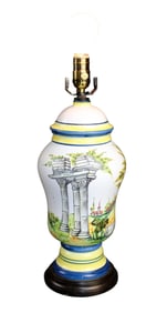 Italian porcelain lidded urn mounted as a lamp