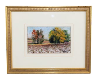 Pastel on paper depicting cotton fields