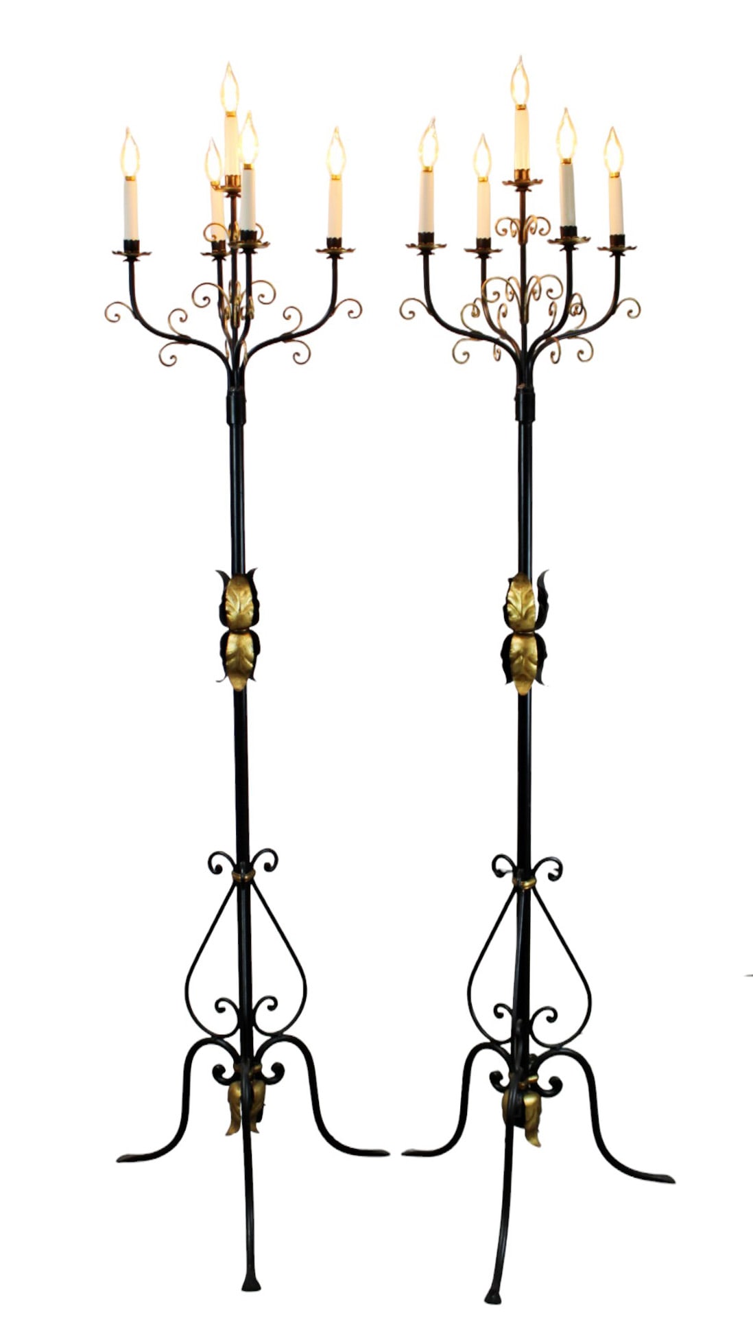 Pair of Continental wrought iron floor lamps with gilt (1 of 11)