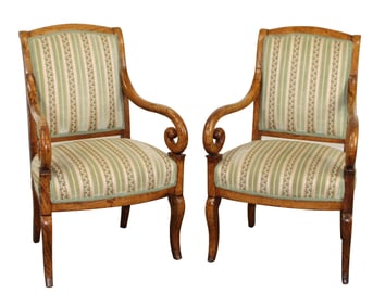Pair French Louis Philippe armchairs in elm