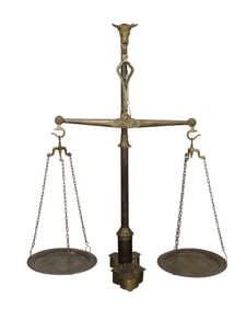 French cast iron butcher balance scale with steer head