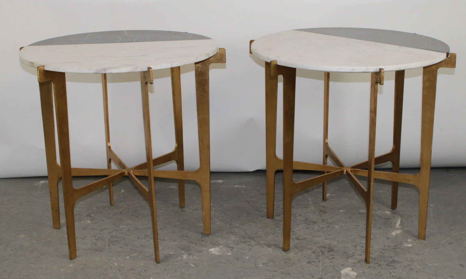 Pair of Italian gilt iron round tables with black and white marble tops (1 of 7)