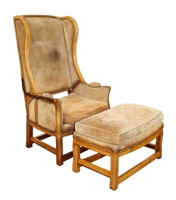 French reclining wing back chair with ottoman