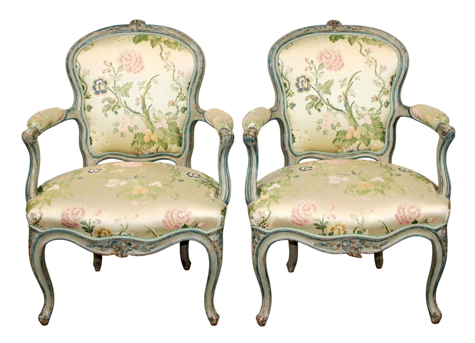Pair of French Louis XV style armchairs (1 of 8)
