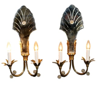 Pair of Vintage Hollywood Regency style mirrored sconces