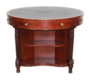 Henredon round foyer table with leather top