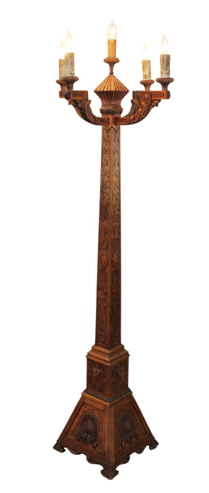 French carved walnut torchiere floor lamp (1 of 10)