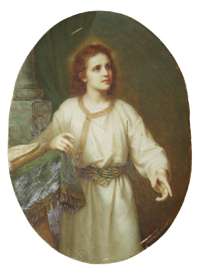 Small oil painting on ivory - portrait of a Saint: Signed Otto Eckardt Dresden. 5 1/2"h