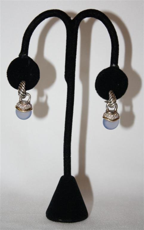 David Yurman Ladies Chalcedony Drop earrings: Sterling Silver with 18kt gold and diamond accents