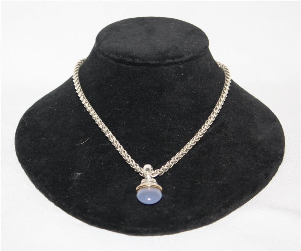 David Yurman Ladies Chalcedony Necklace: Sterling Silver with 18kt gold and diamond accents