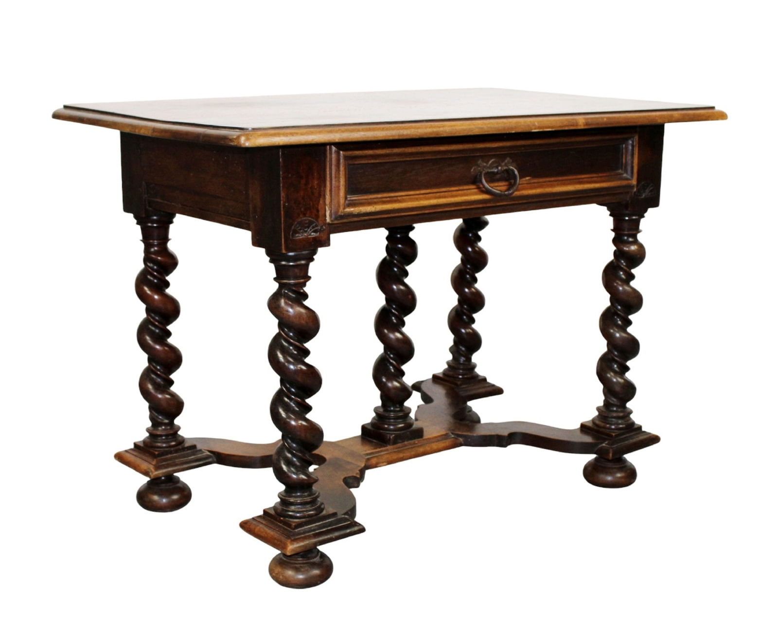 French bureau plat desk in walnut on barley twist legs