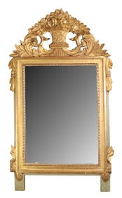 French Louis XVI style giltwood mirror with flowering basket
