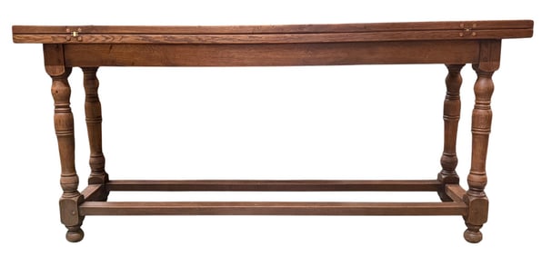 French oak convertible console table on turned legs
