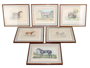 Set of 6 French Victor Adam hand colored horse engravings