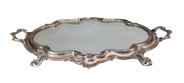 French Louis XV style silverplated mirrored plateau