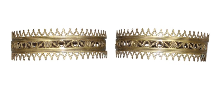 Pair of French Gothic Revival demi lune bed canopies in bronze