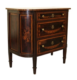 French Louis XVI style curved side 3 drawer commode with compass rose