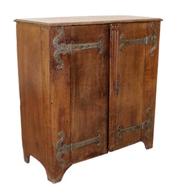 English 2 door cabinet in oak with riveted iron hinges