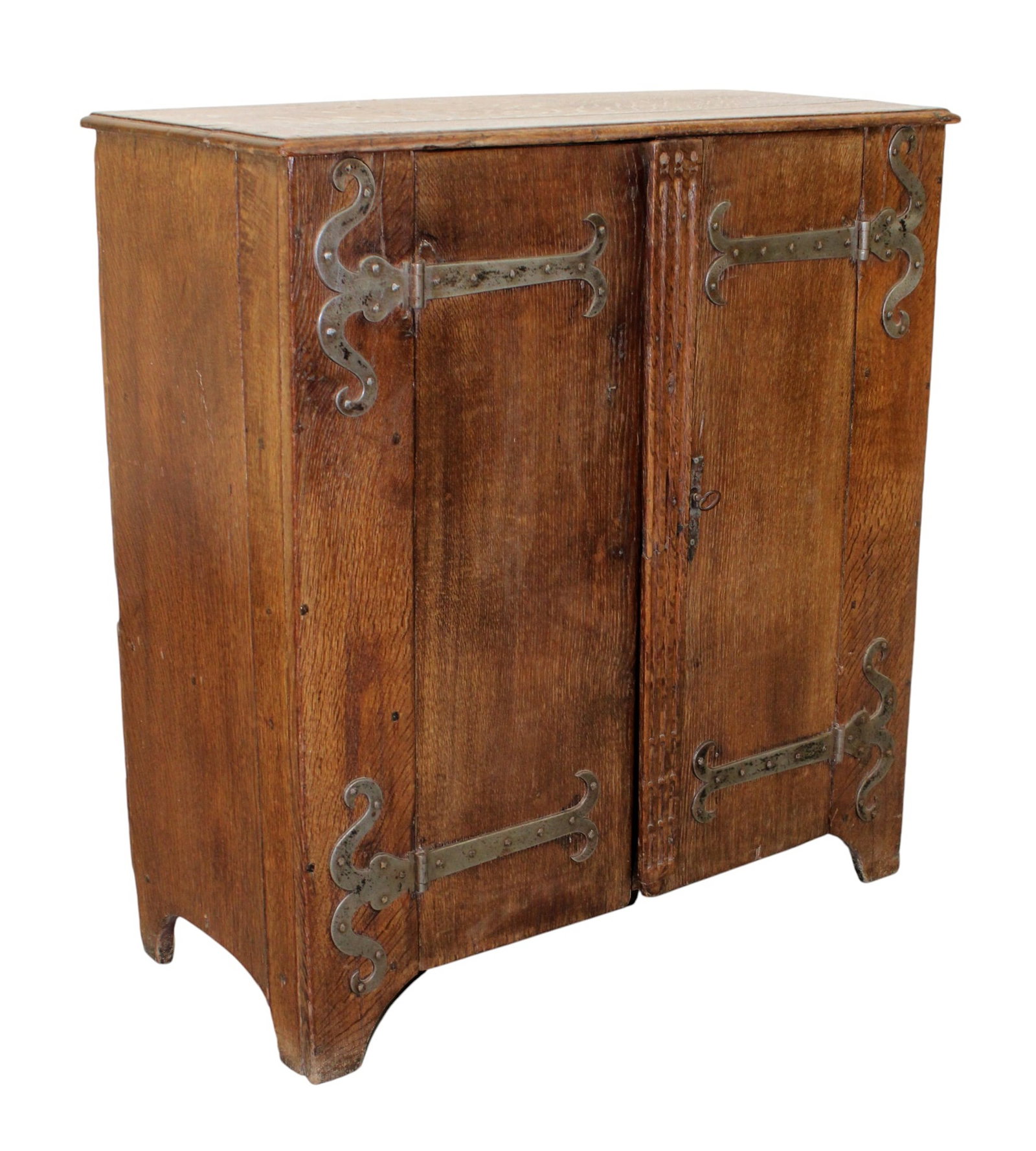 English 2 door cabinet in oak with riveted iron hinges (1 of 7)