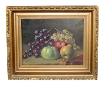 French oil on canvas still life painting of fruit