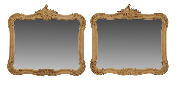 Pair of French Louis XV style carved oak mirrors