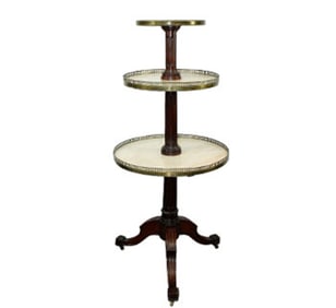 French Neo-Classical 3-tier marble pastry table with brass