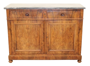 French Louis Philippe buffet bas in walnut with marble top