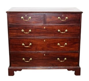 English 2 over 3 drawer commode in mahogany on bracket feet