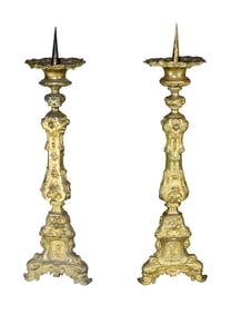 Pair of French brass altar candle holders