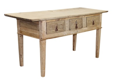 French bleached walnut console table with 3 drawers