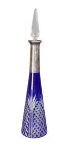 French cobalt glass decanter with silverplate collar