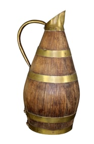 French miniature oak and brass banded wine pitcher