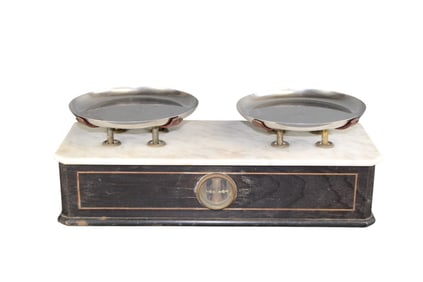 French Napoleon III pharmacy scale with white marble top