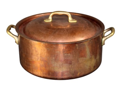 French copper lidded pot with bronze handles