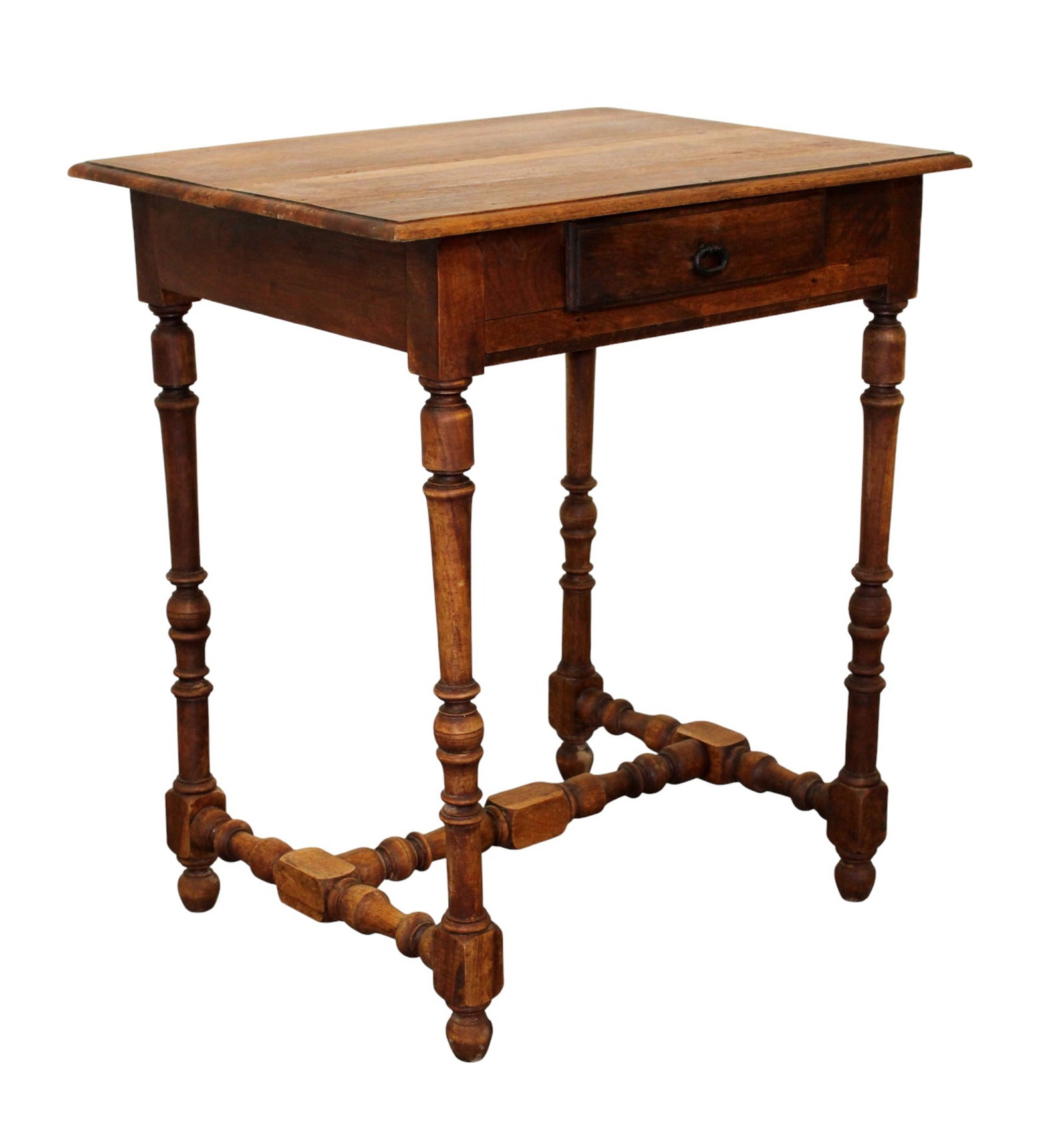 French side table in walnut on turned legs with single drawer (1 of 12)