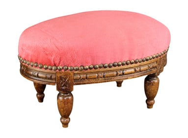 French Louis XVI style carved walnut petit footstool