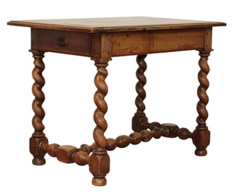 French walnut side table on barley twist legs with single drawer