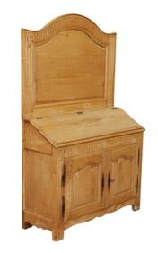 French Provincial slant front cabinet with lift top above 2 lower doors