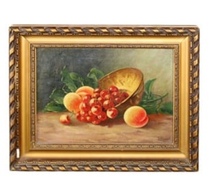 Continental oil on canvas painting still life with fruit