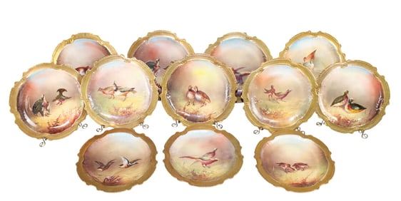 Lot of 12 Limoges porcelain cabinet plates with game