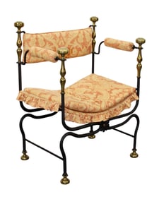 Italian savonarola chair in wrought iron with brass accents