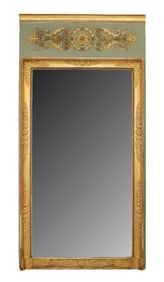 French Directoire trumeau mirror in painted and parcel gilt