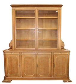 French Napoleon III buffet bookcase in oak with giltwood trim