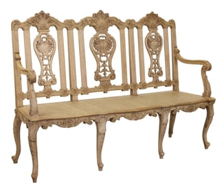 French Regency 3 seat bench in bleached oak
