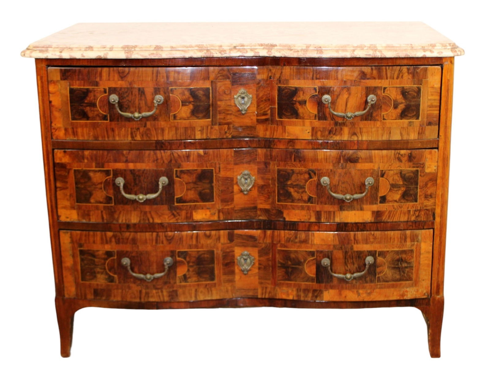 French Baroque marquetry commode with marble top (1 of 11)